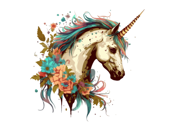 Download Watercolor Floral Unicorn Vector Clipart - Color Collection