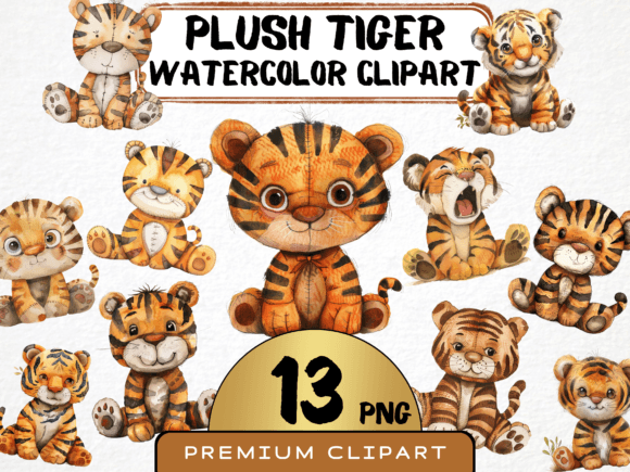 Download Watercolor Plush Tiger Clipart - Color Collection