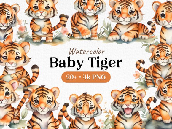 Download Bundle Watercolor Tiger Clipart PNG - Color Collection