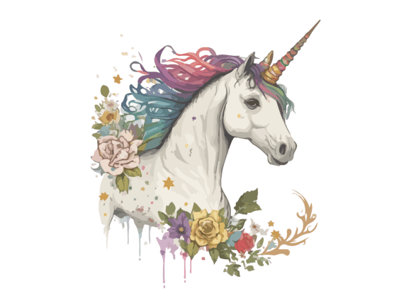 Download Watercolor Floral Unicorn Vector Clipart - Color Collection