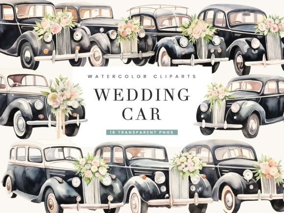 Download Watercolor Wedding Car Clipart Bundle - Color Collection