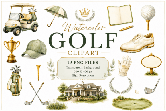 Download Watercolor Golf Clipart, Golfing Bundle - Color Collection