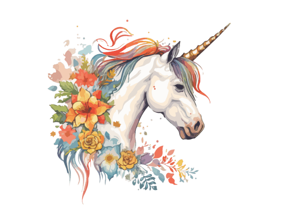 Download Watercolor Floral Unicorn Vector Clipart - Color Collection