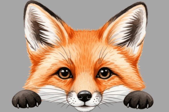 Download Watercolor Fox Peeking over Edge - Color Collection