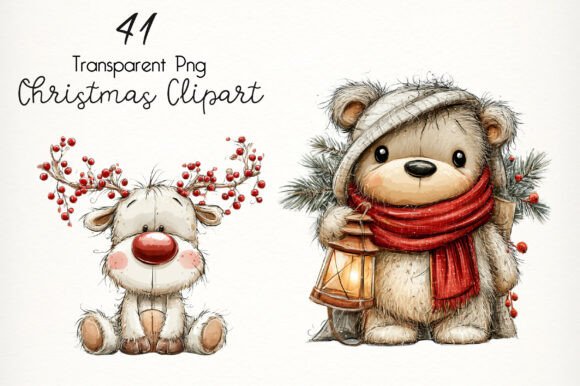 Download Watercolor Christmas Teddy Bear Clipart - Color Collection