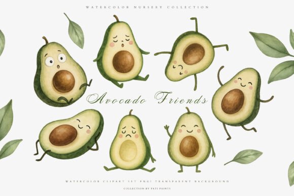 Download Cute Watercolor Avocado Clipart Set - Color Collection