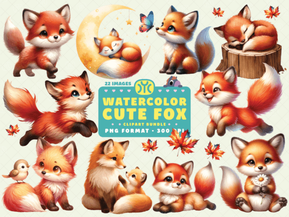 Download Watercolor Cute Fox Clipart - Color Collection