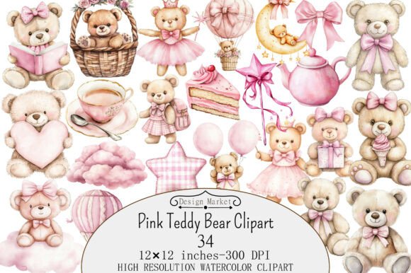 Download Watercolor Pink Teddy Bear Clipart - Color Collection