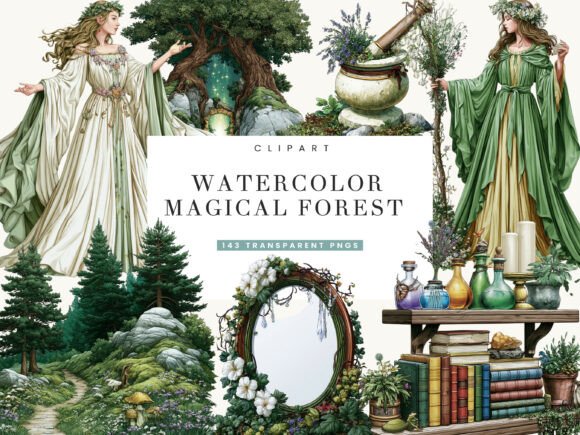 Download Watercolor Magical Forest Clipart - Color Collection