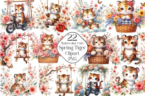 Download Watercolor Cute Spring Tiger Clipart - Color Collection