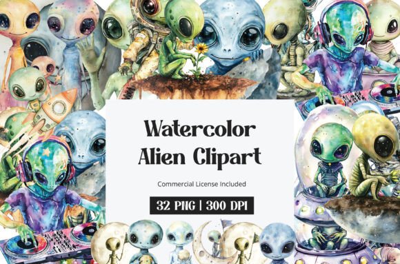 Download Watercolor Alien Clipart - Color Collection