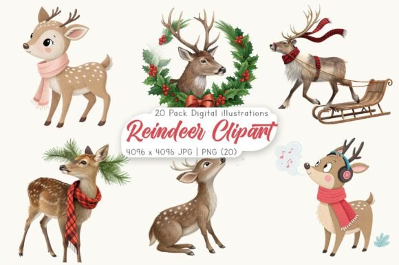 Download Watercolor Reindeer Clipart Bundle - Color Collection
