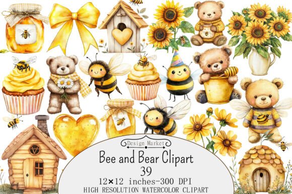 Download Watercolor Bee and Bear Clipart - Color Collection