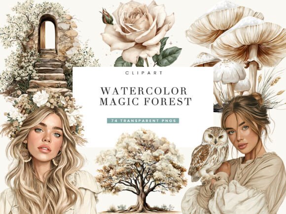 Download Watercolor Magical Forest Clipart - Color Collection