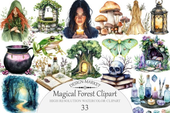 Download Watercolor Magical Forest Clipart - Color Collection