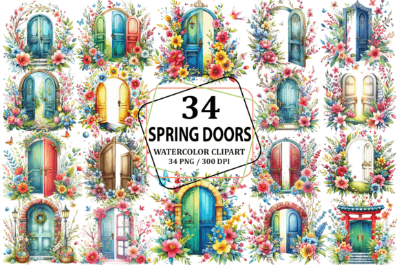 Download Watercolor Spring Doors Clipart Design - Color Collection