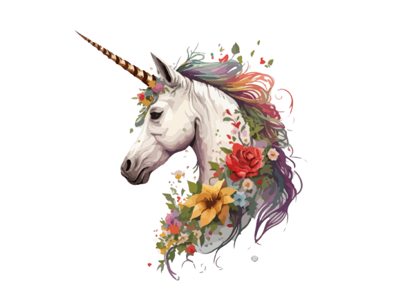 Download Watercolor Floral Unicorn Vector Clipart - Color Collection