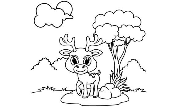 Download Funny Deer Cartoon Vector Coloring Page - Color Collection