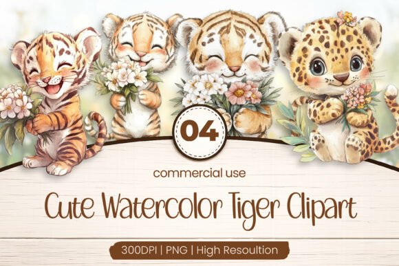 Download Cute Watercolor Tiger Clipart PNG - Color Collection
