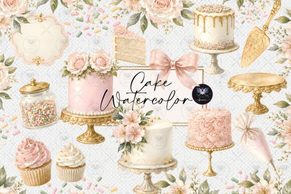 Download Elegant Pink Cake Watercolor Clipart - Color Collection