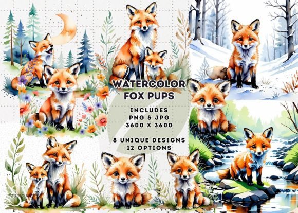 Download Watercolor Cute Baby Fox Clipart - Color Collection