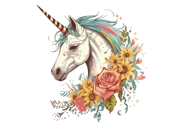 Download Watercolor Floral Unicorn Vector Clipart - Color Collection