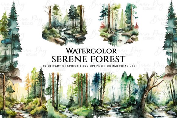 Download Watercolor Serene Forest Clipart Bundle - Color Collection