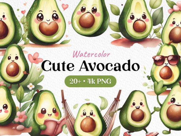Download Bundle Watercolor Cute Avocado Clipart - Color Collection
