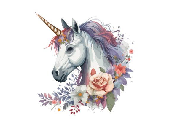 Download Watercolor Floral Unicorn Vector Clipart - Color Collection